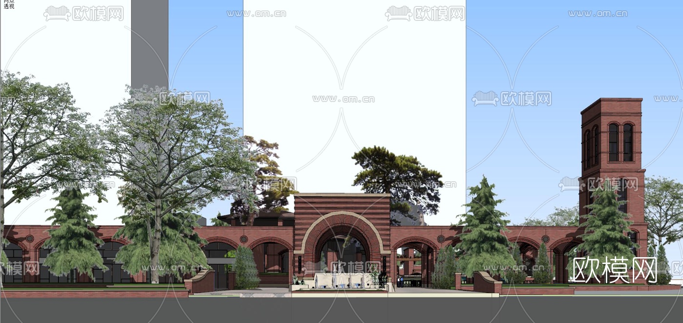 欧式公园入口景观su模型下载（渲染图2）