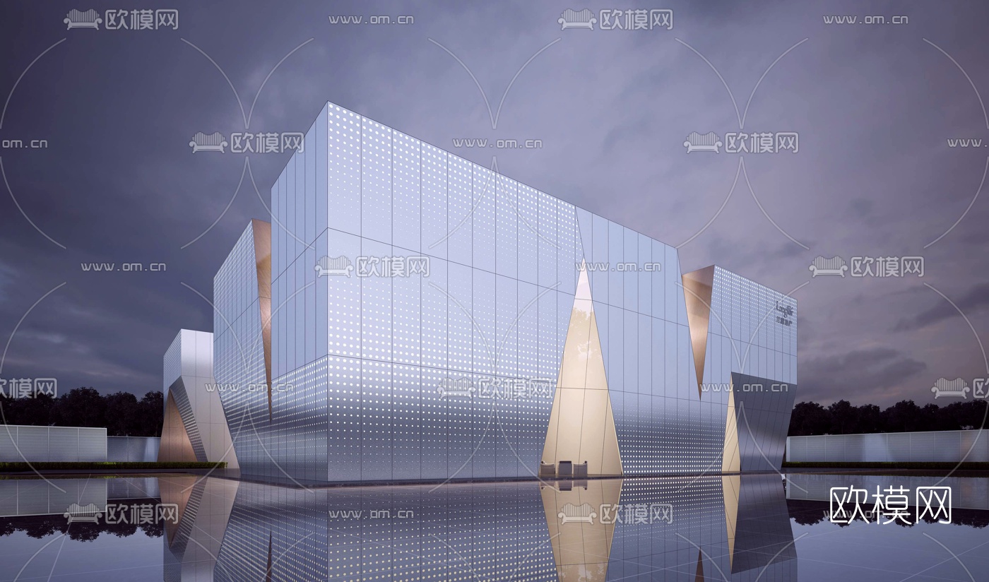 现代售楼处建筑外观3d模型下载