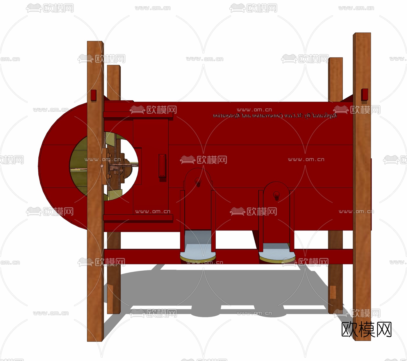 中式实木农具谷风车免费su模型下载