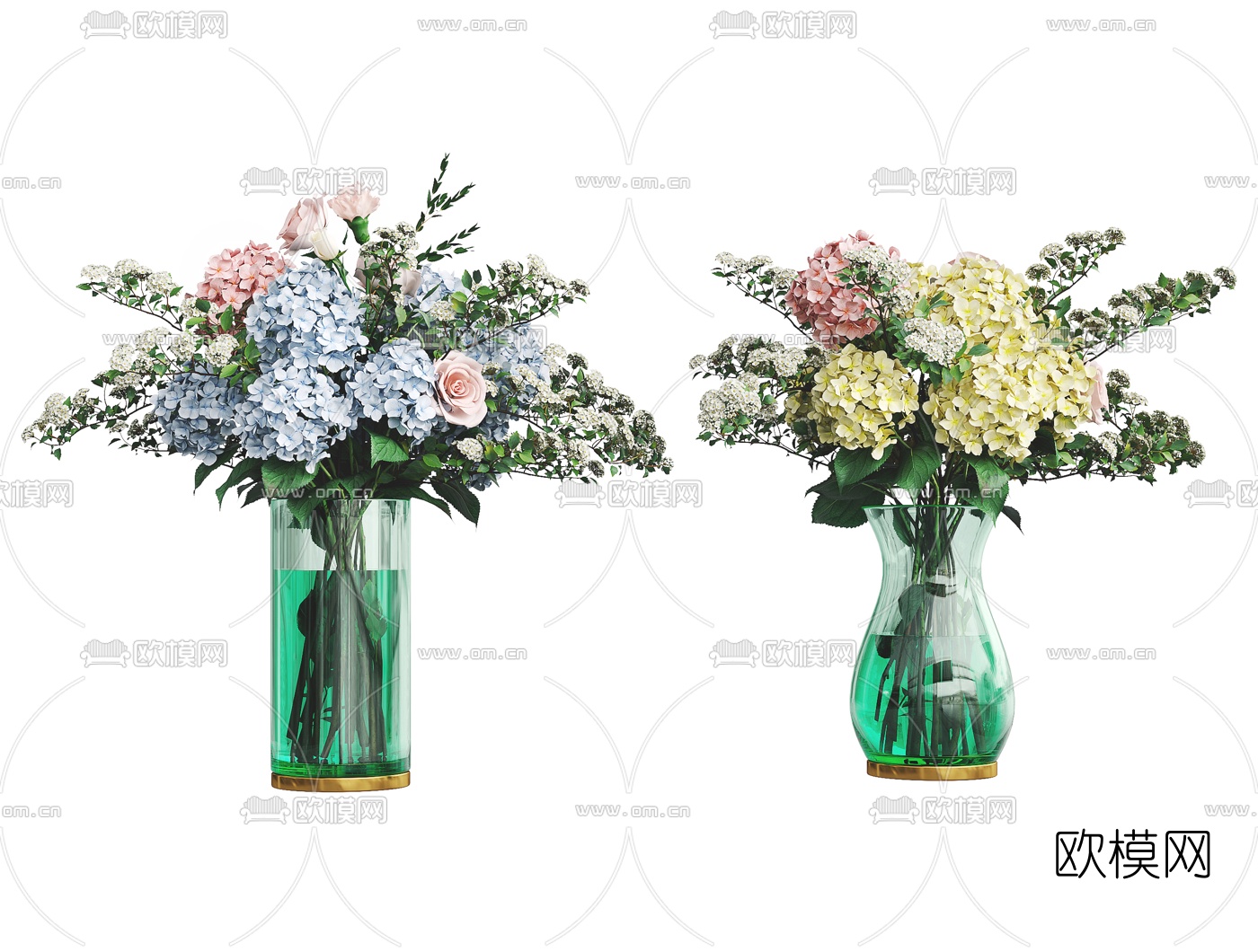 现代玻璃花瓶花卉3d模型