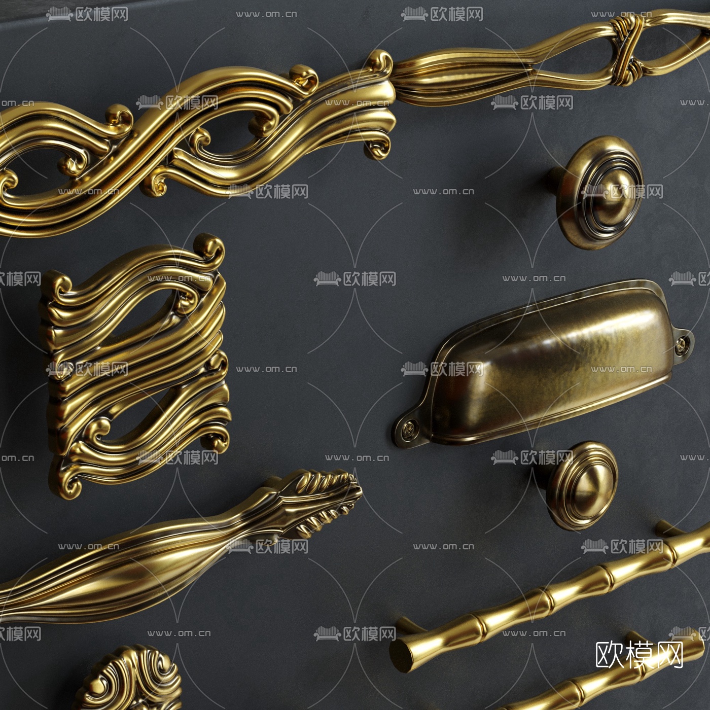 欧式金属门把手3d模型下载（渲染图2）