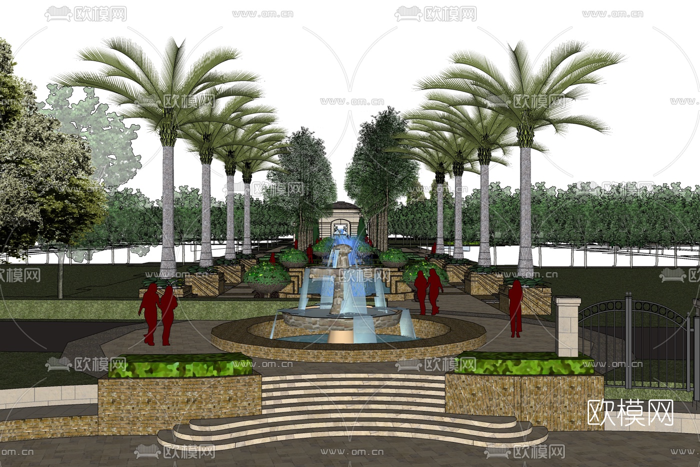 现代喷泉小品免费su模型下载