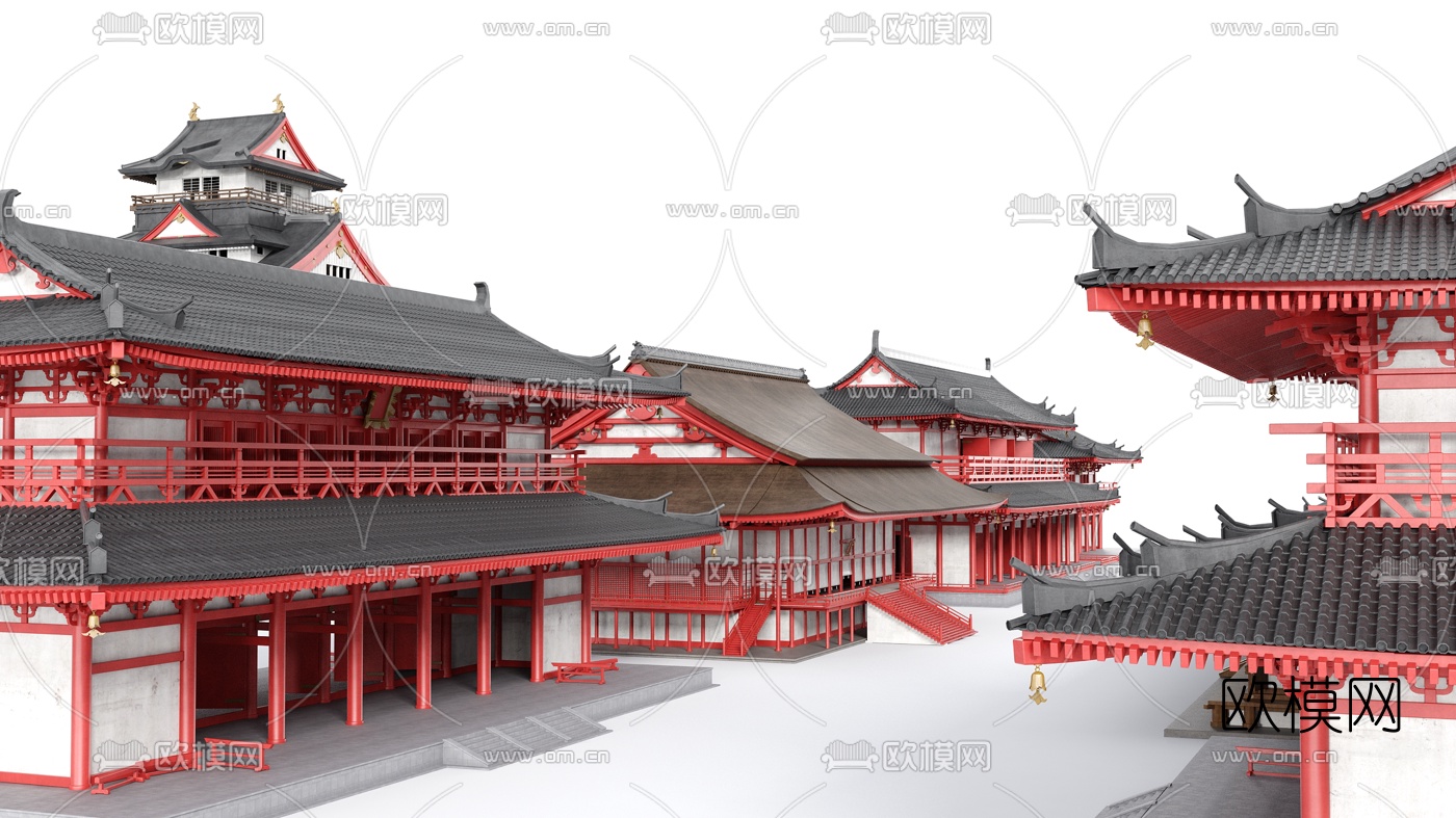 中式古建筑组合3d模型