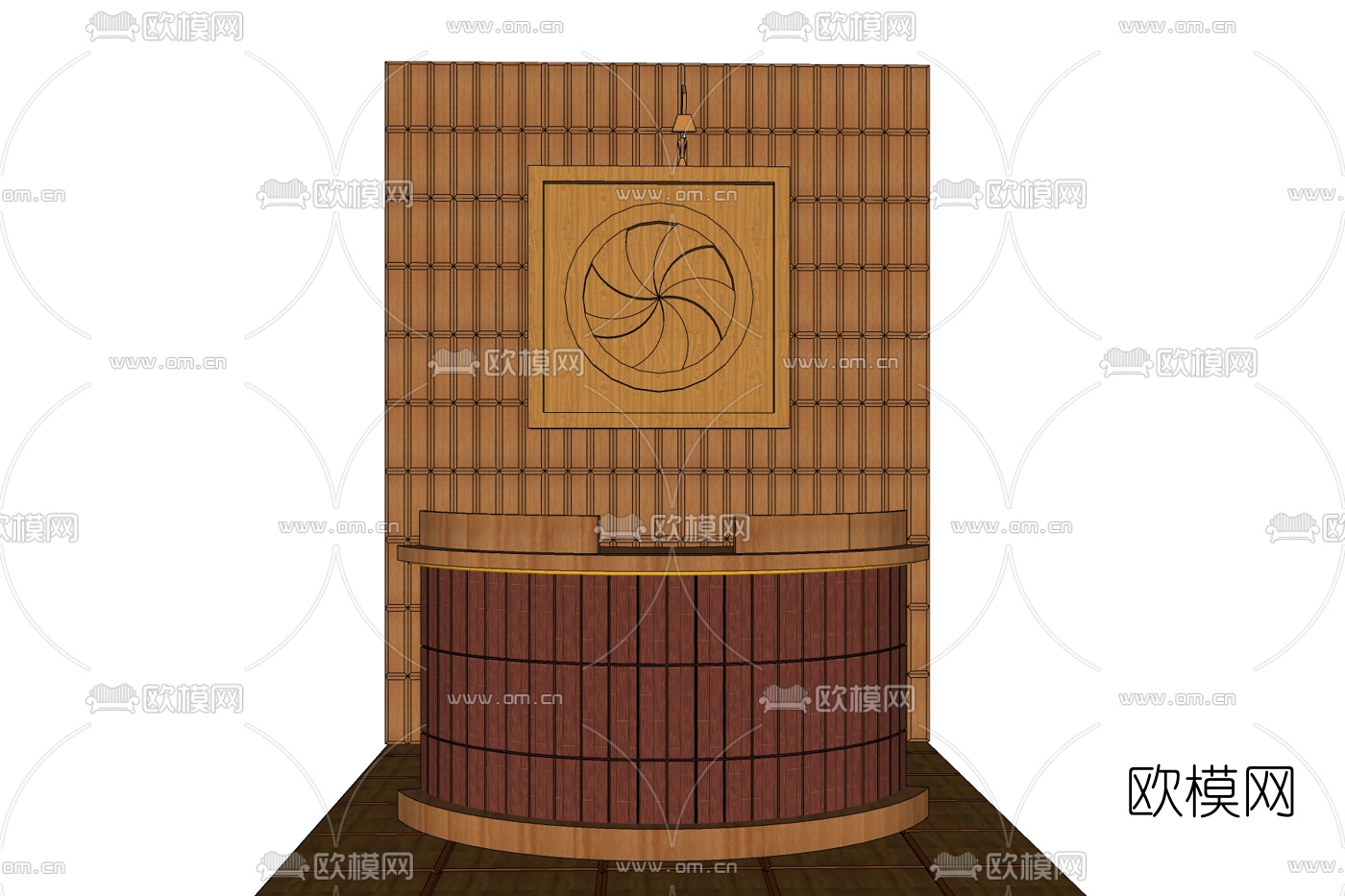 现代实木办公前台免费su模型下载