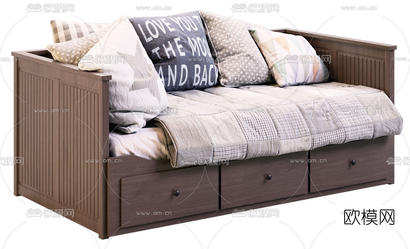 现代多功能布艺沙发床3d模型下载（渲染图2）