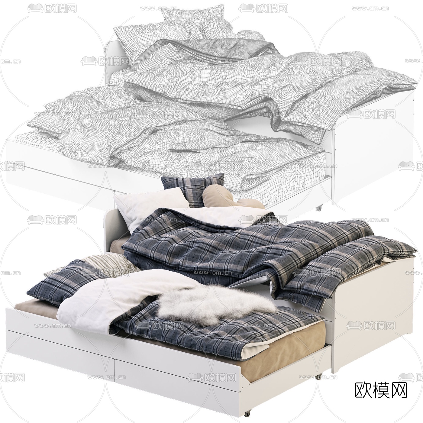 现代宜家多功能沙发床3d模型下载（渲染图3）