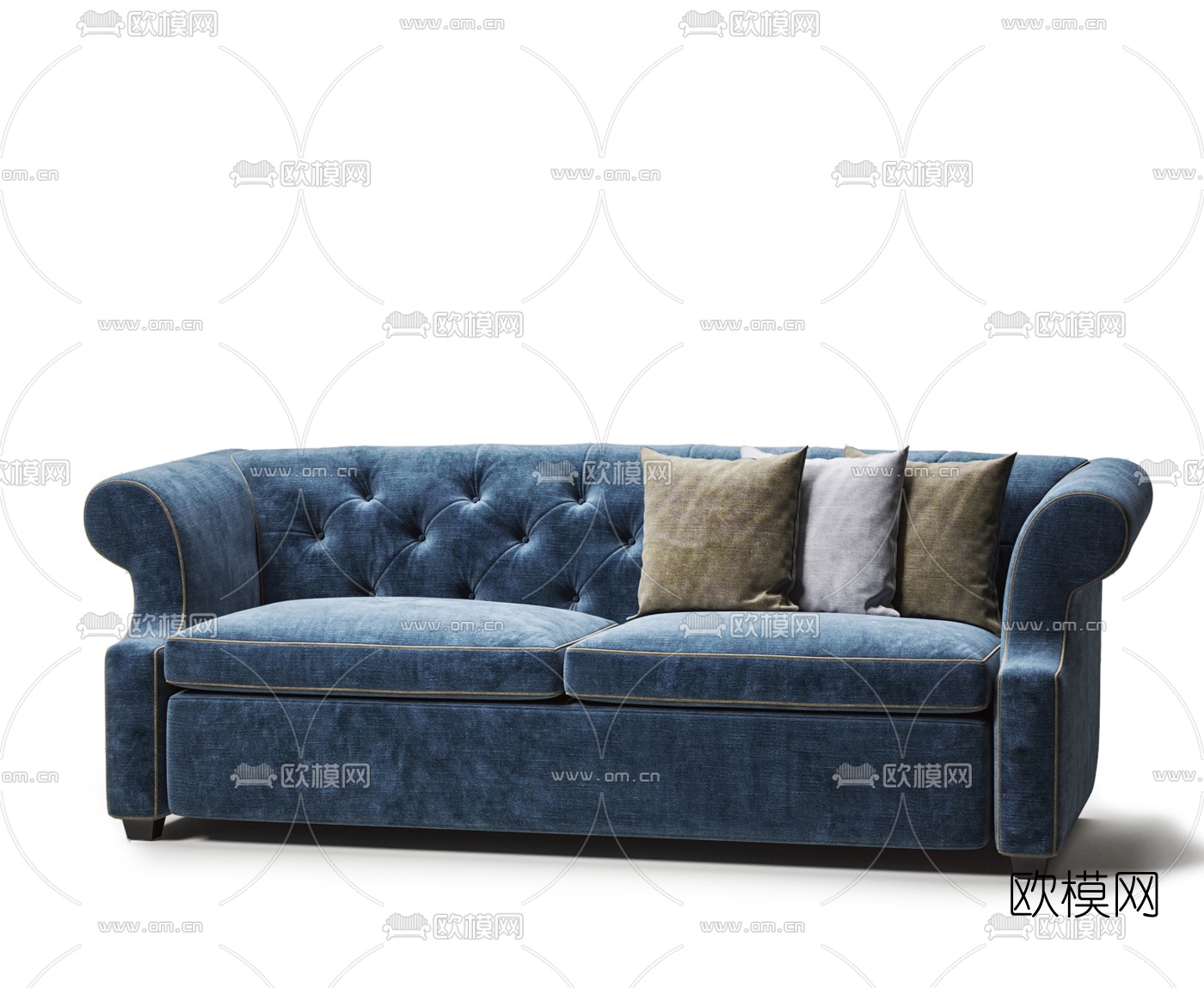 简欧布艺双人沙发3d模型下载（渲染图2）