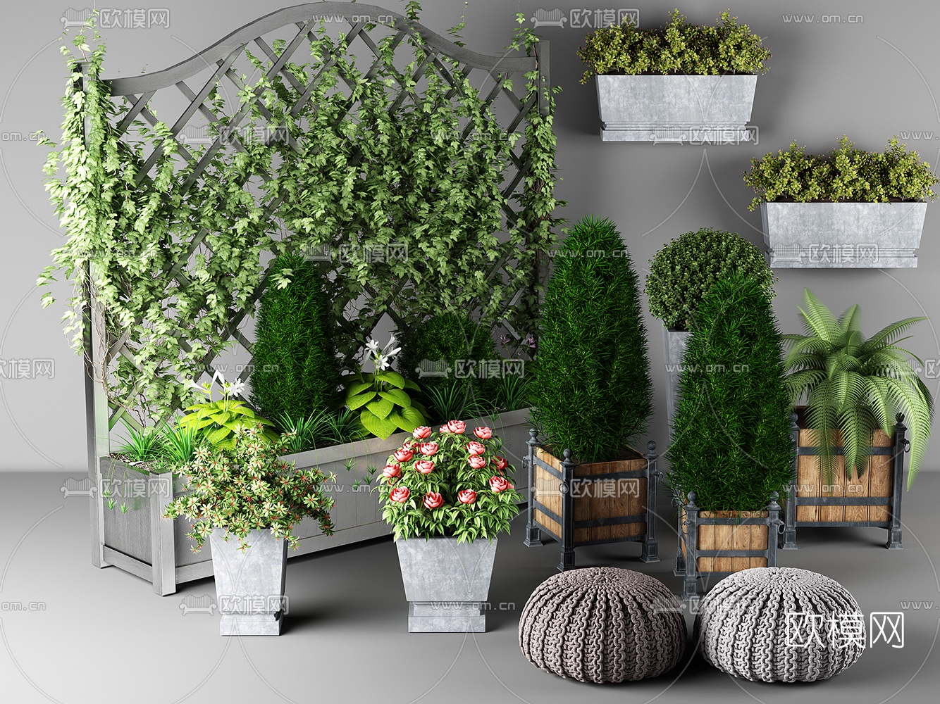 简欧花架绿植盆栽3d模型