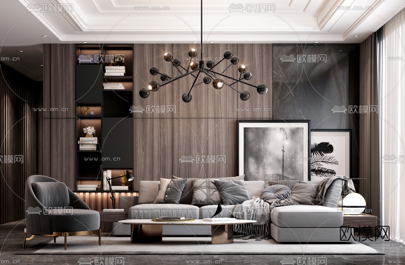 现代轻奢客厅沙发组合3d模型下载