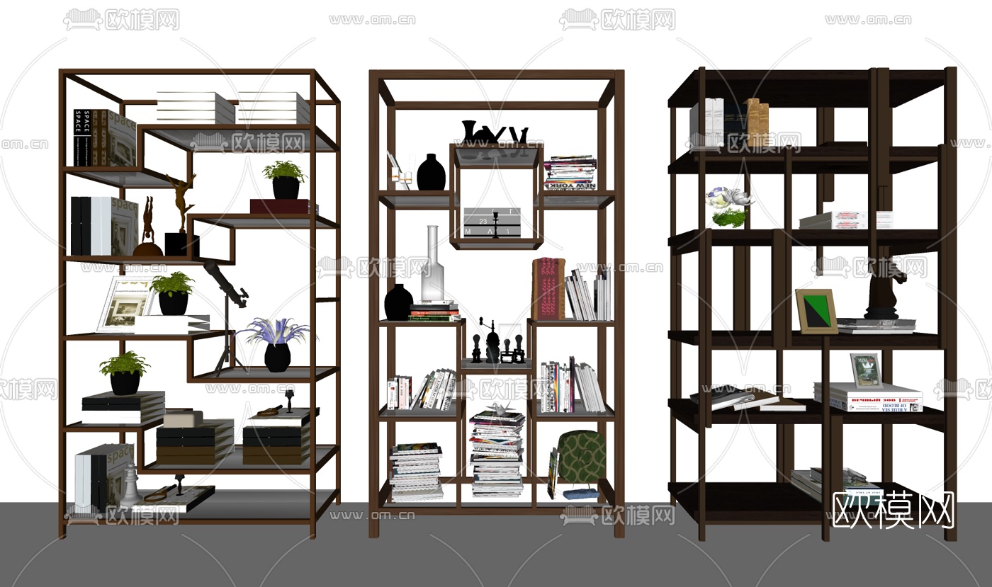 现代实木装饰架组合su模型下载
