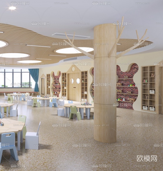 现代幼儿园教室3d模型下载(渲染图3)