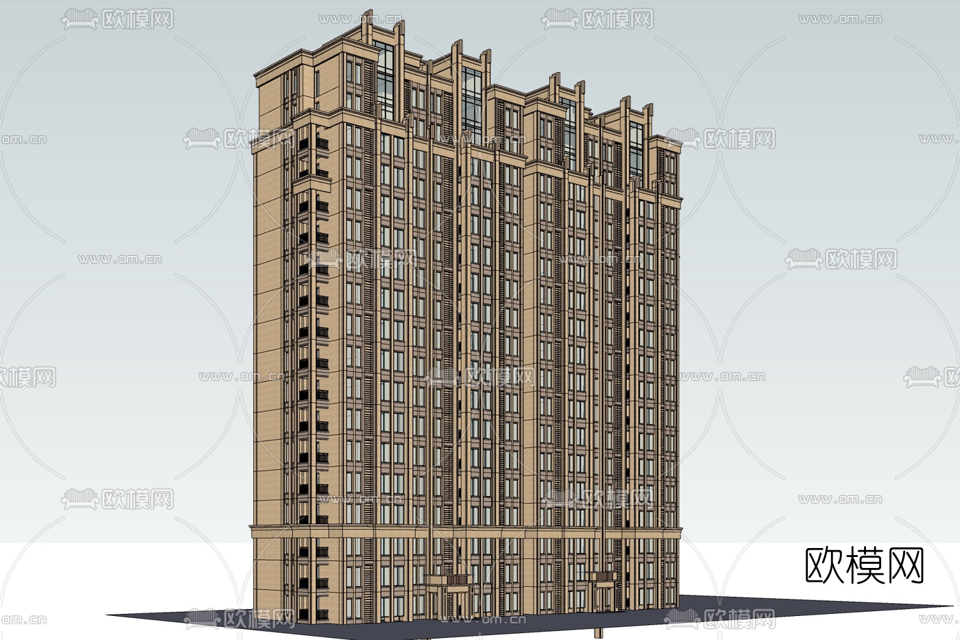 新古典高层公寓楼免费su模型下载