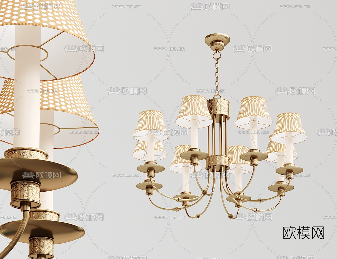 简美金属烛台吊灯3d模型下载