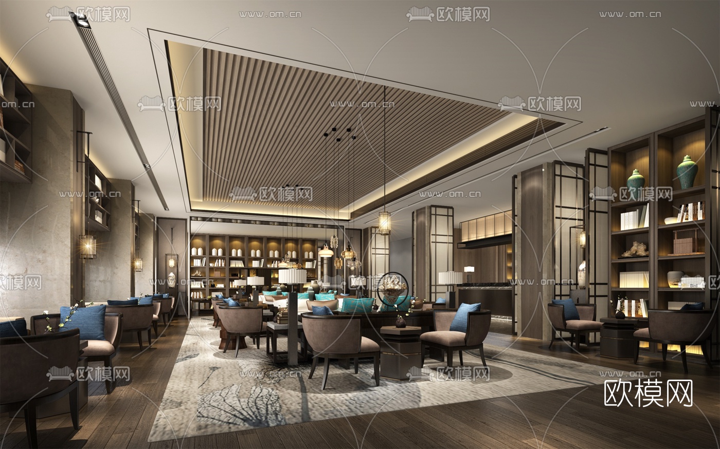 新中式售楼部洽谈区3d模型下载