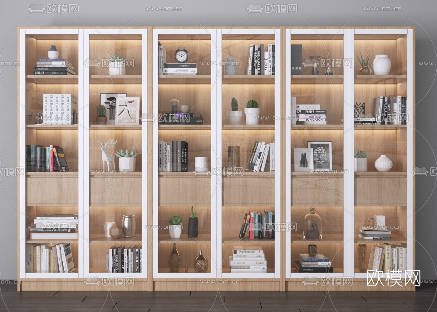 北欧原木书柜3d模型下载