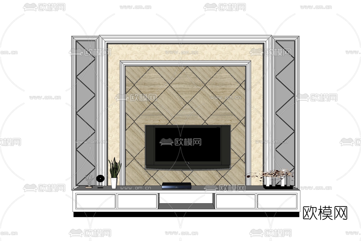 现代实木电视柜免费su模型下载