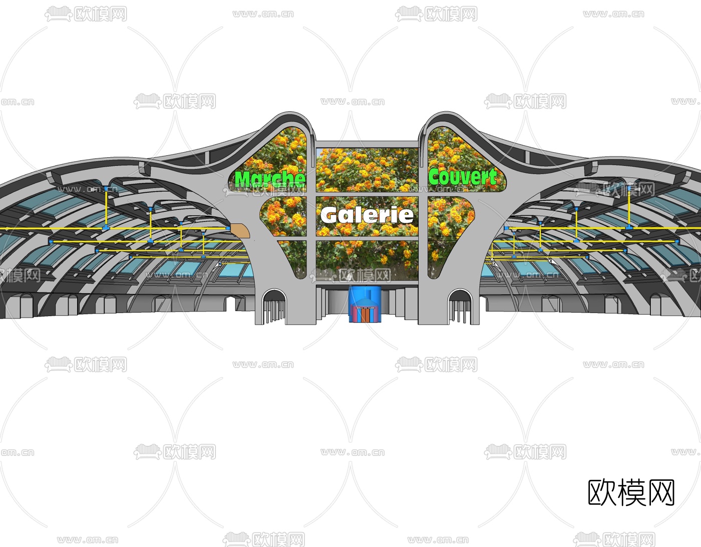 现代火车站免费su模型下载（渲染图2）