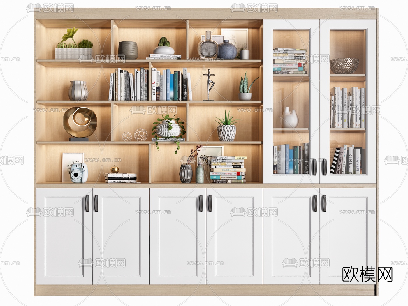 北欧实木书柜组合3d模型下载（渲染图3）