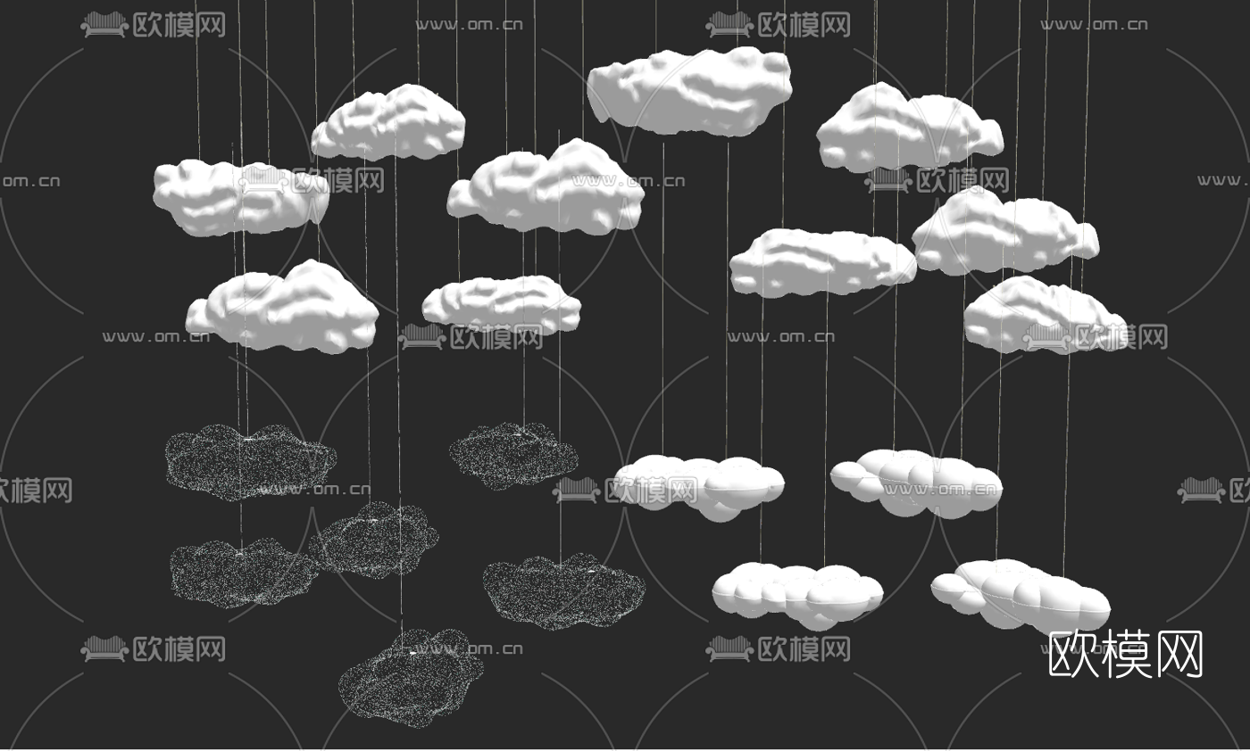 现代铁网云朵吊灯su模型下载