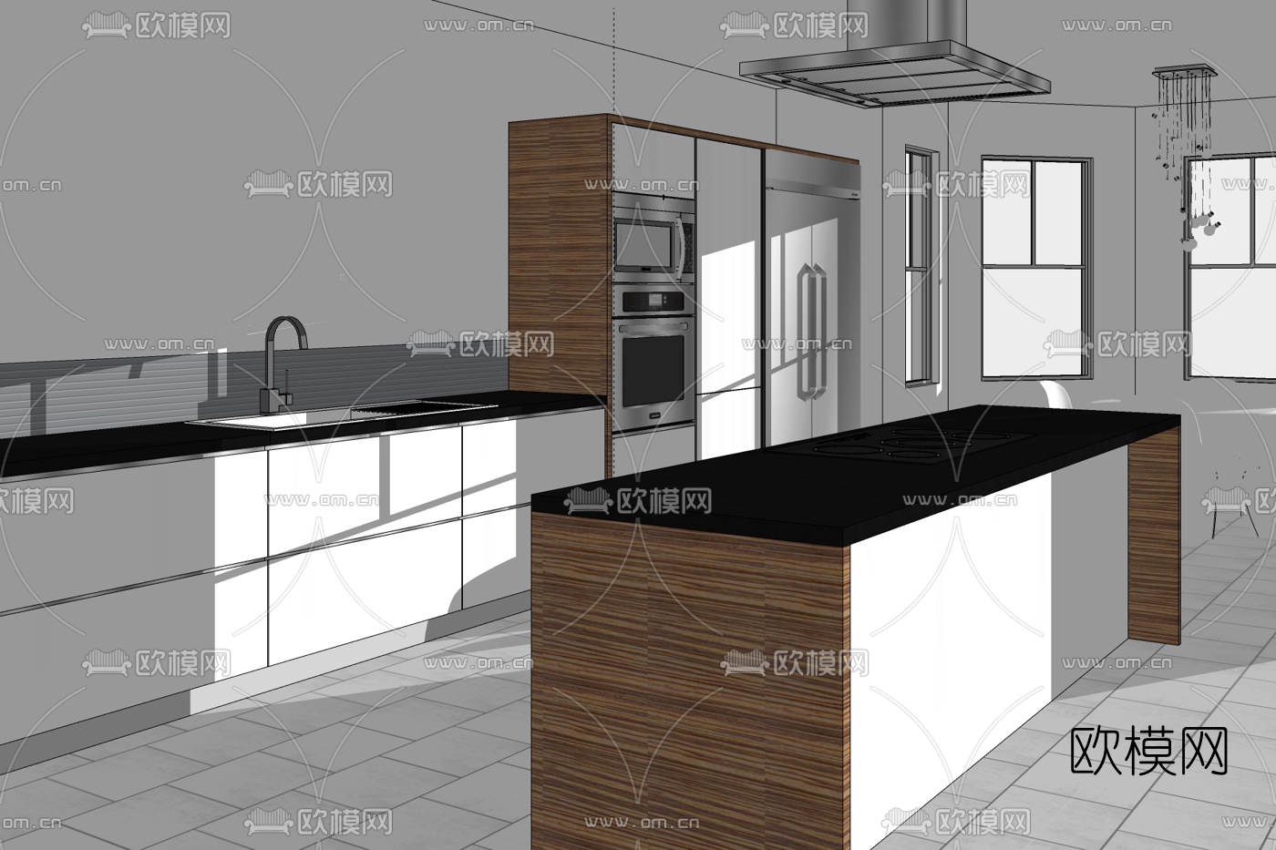 现代厨房免费su模型下载