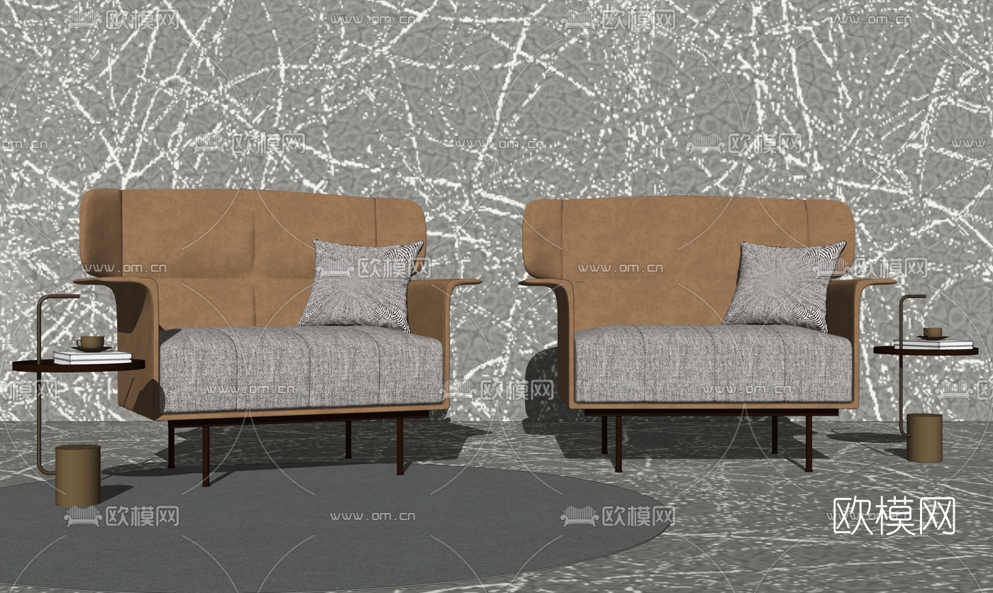 后现代布艺休闲沙发su模型下载