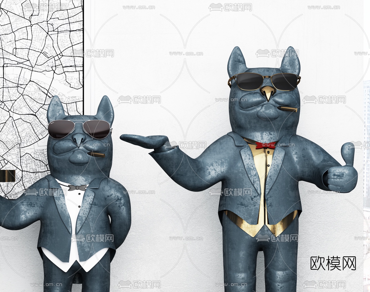 现代小狗服务生雕塑3d模型