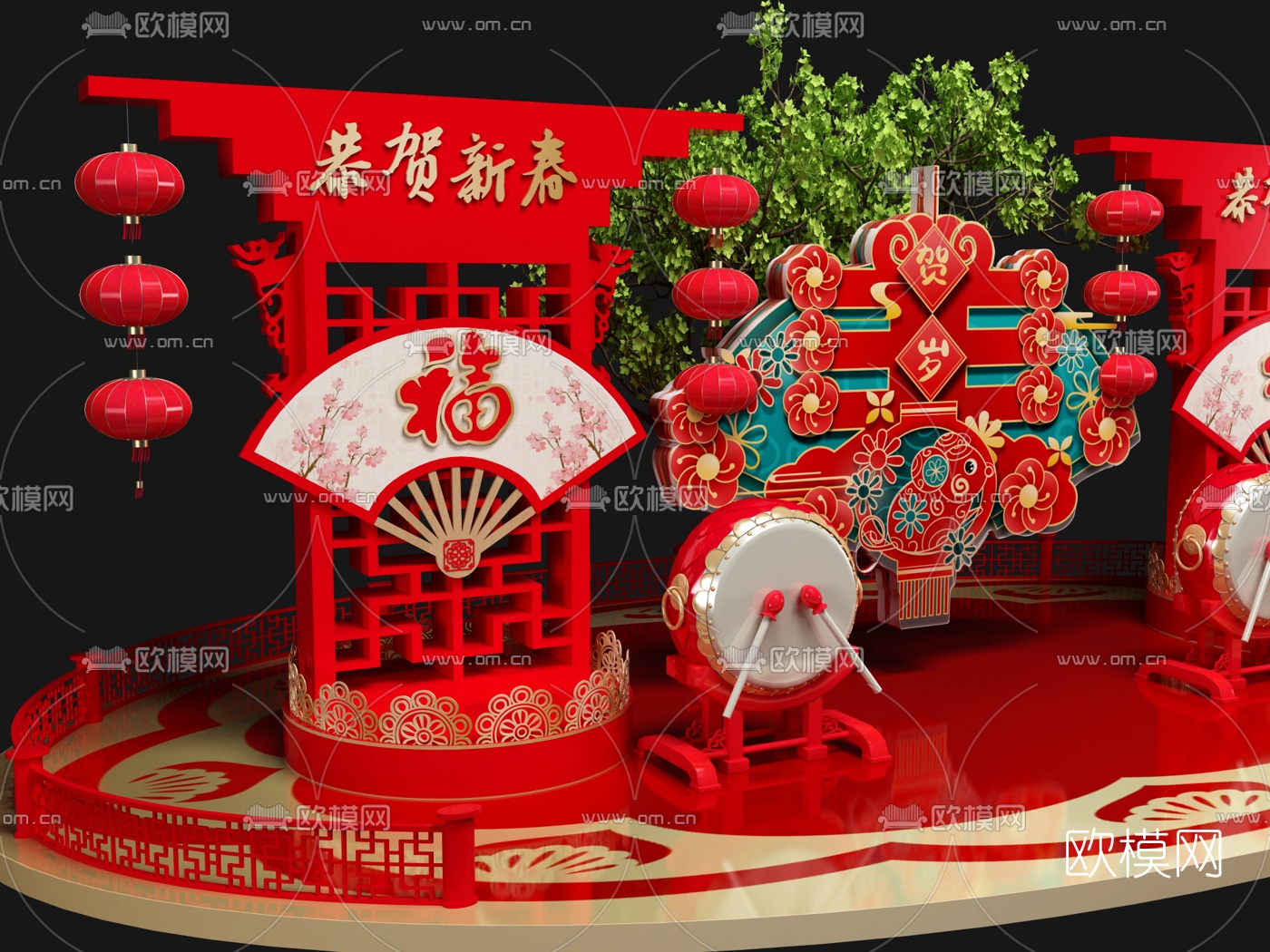 新中式新年装饰品摆件3d模型