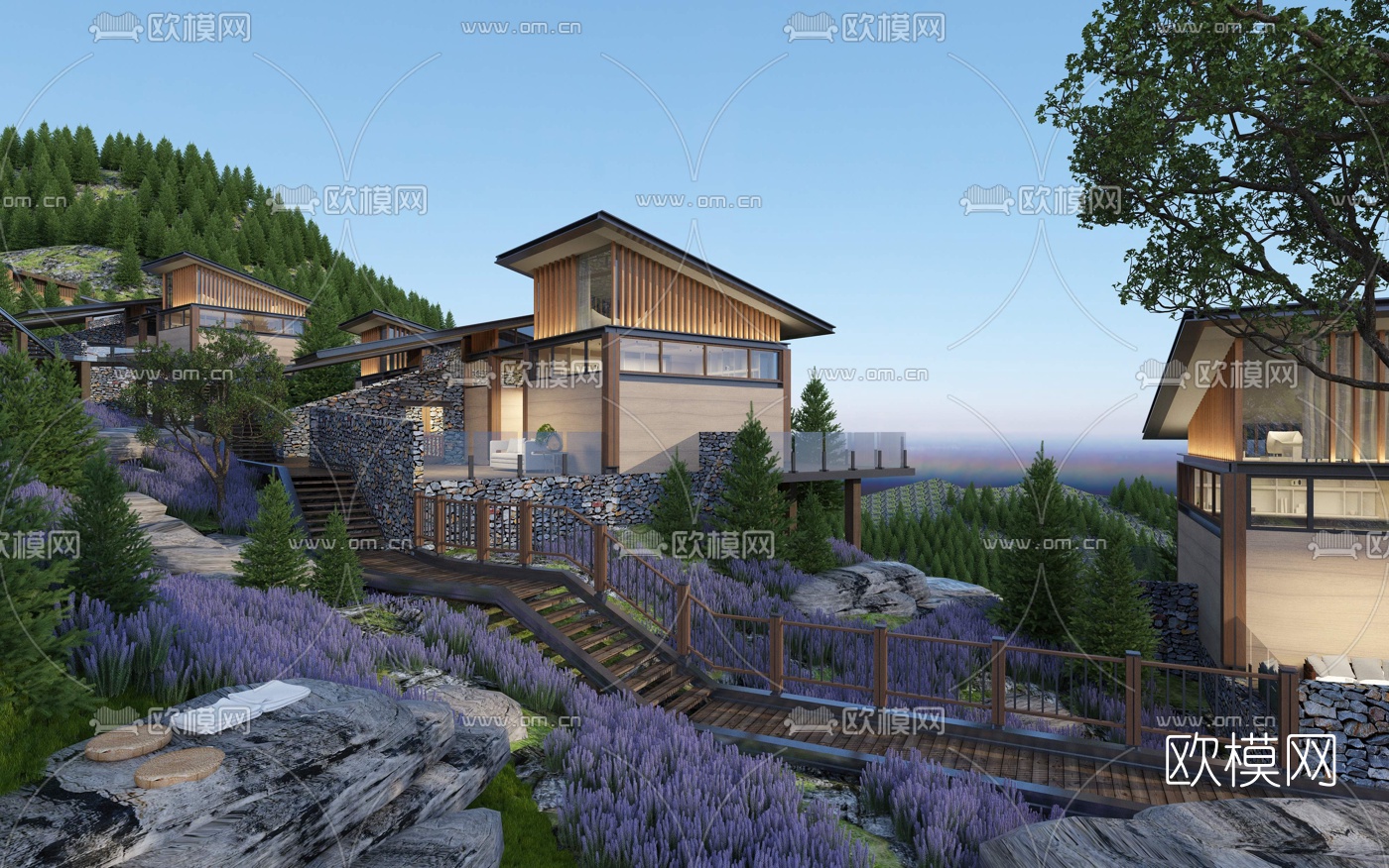 自然风半山度假别墅外观3d模型-免费3dmax模型库-欧模网