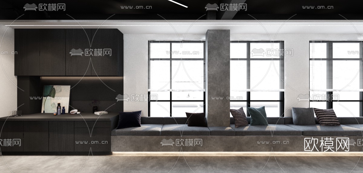 工业风敞开式办公区会议室3d模型下载（渲染图2）