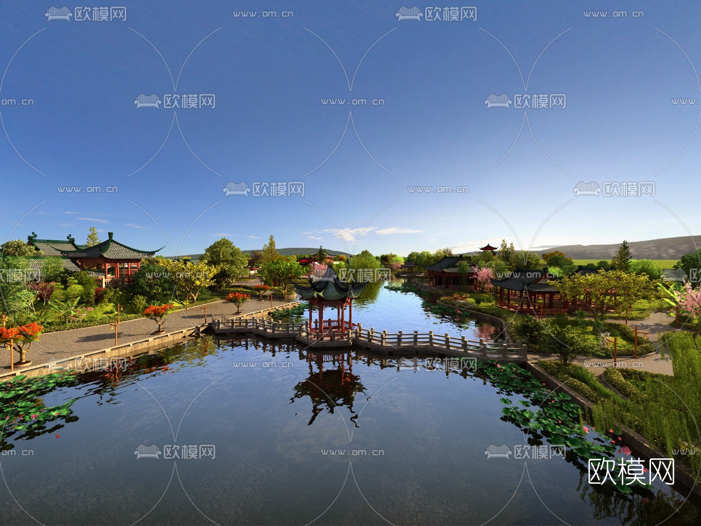 新中式公园园林景观3d模型
