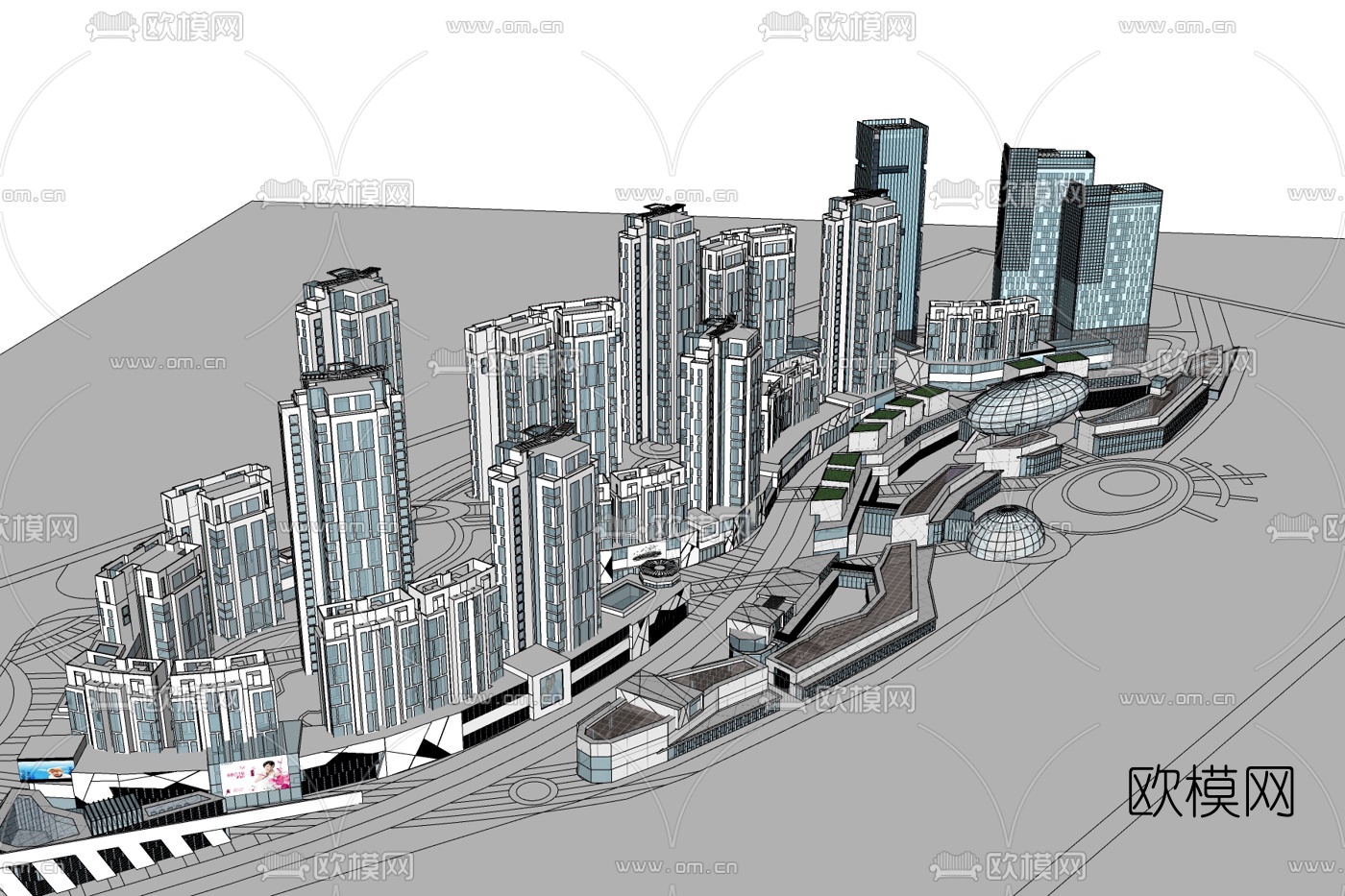 现代高层小区规划免费su模型下载