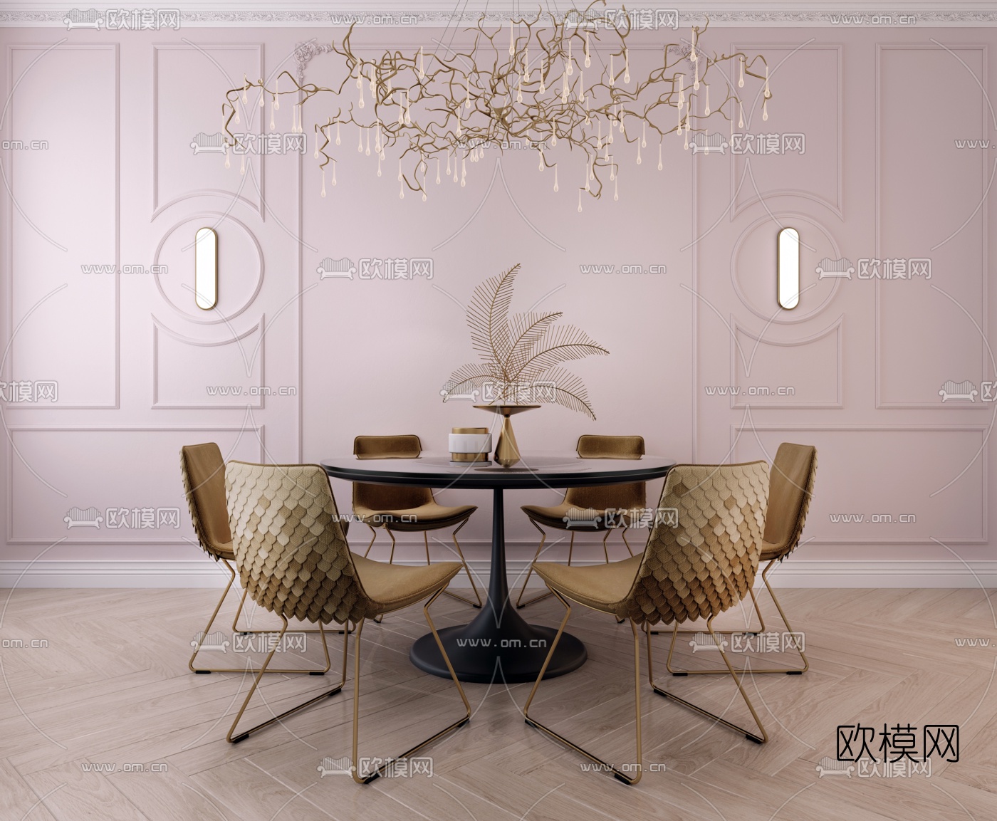 后现代轻奢餐桌椅3d模型下载