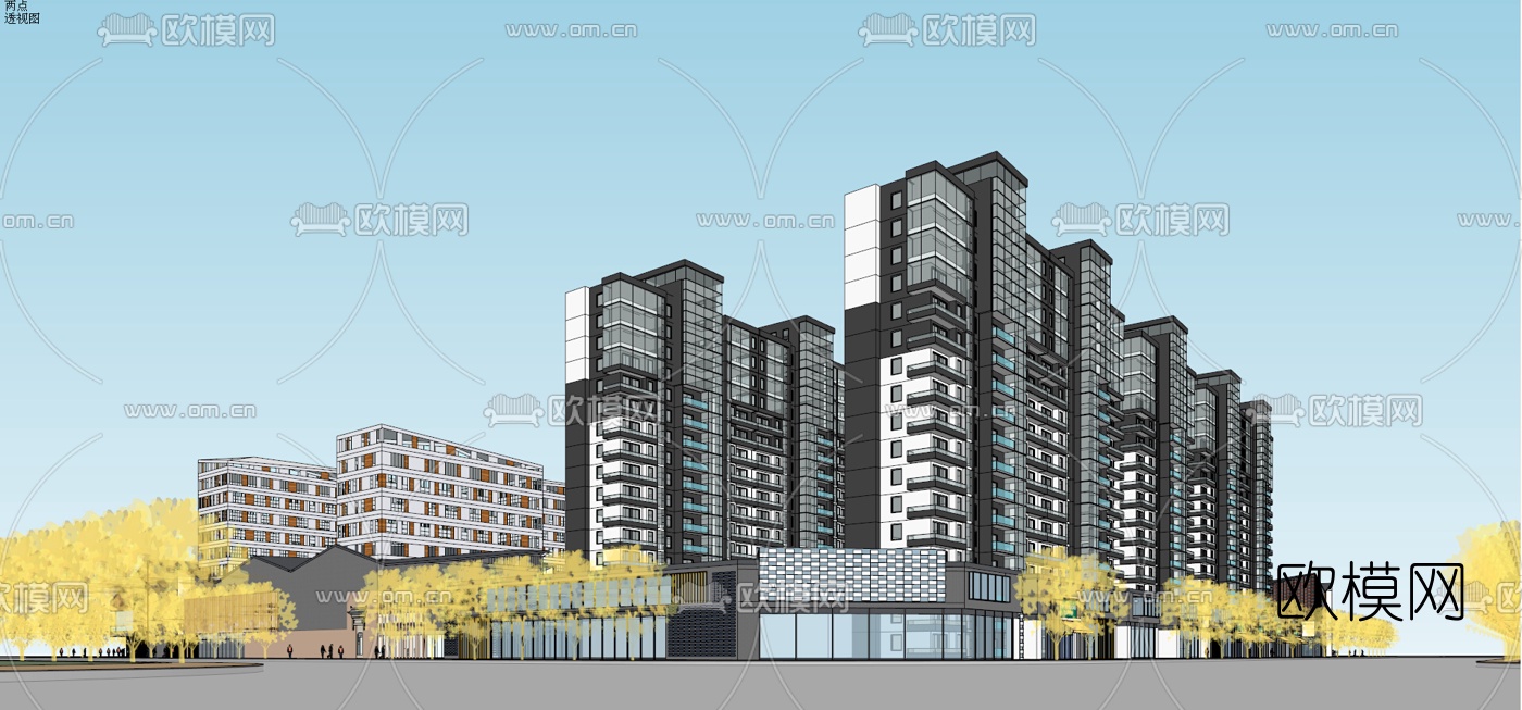 现代商业小区规划免费su模型下载（渲染图2）