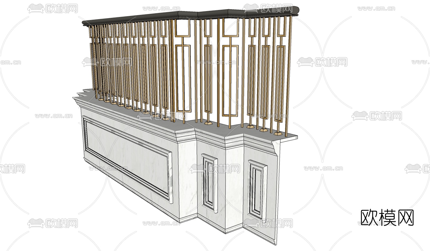 简欧轻奢护栏su模型