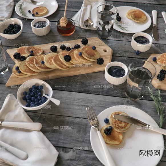 北欧餐具食品组合3d模型下载(渲染图3)