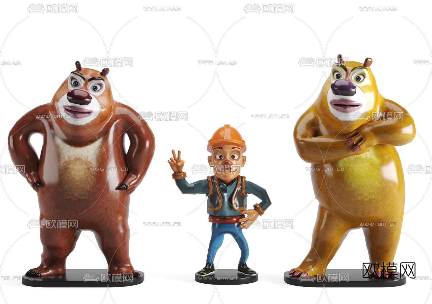 现代熊出没系列雕塑3d模型下载