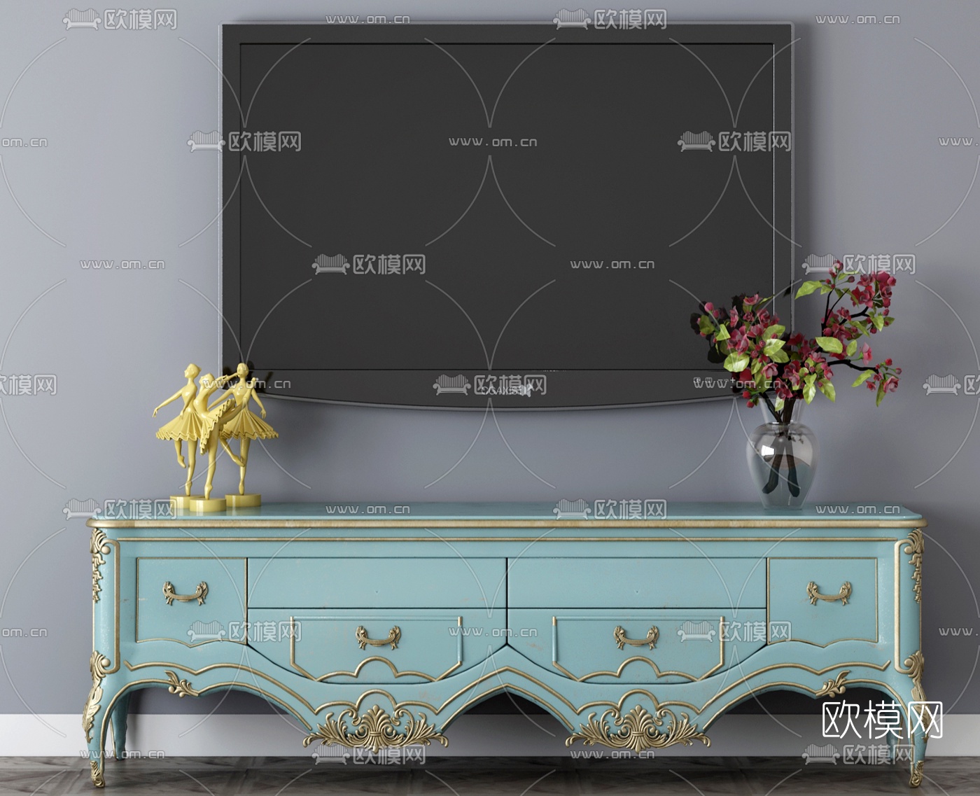 欧式雕花电视柜3d模型