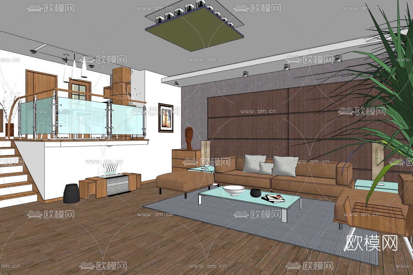 现代复式客厅免费su模型下载