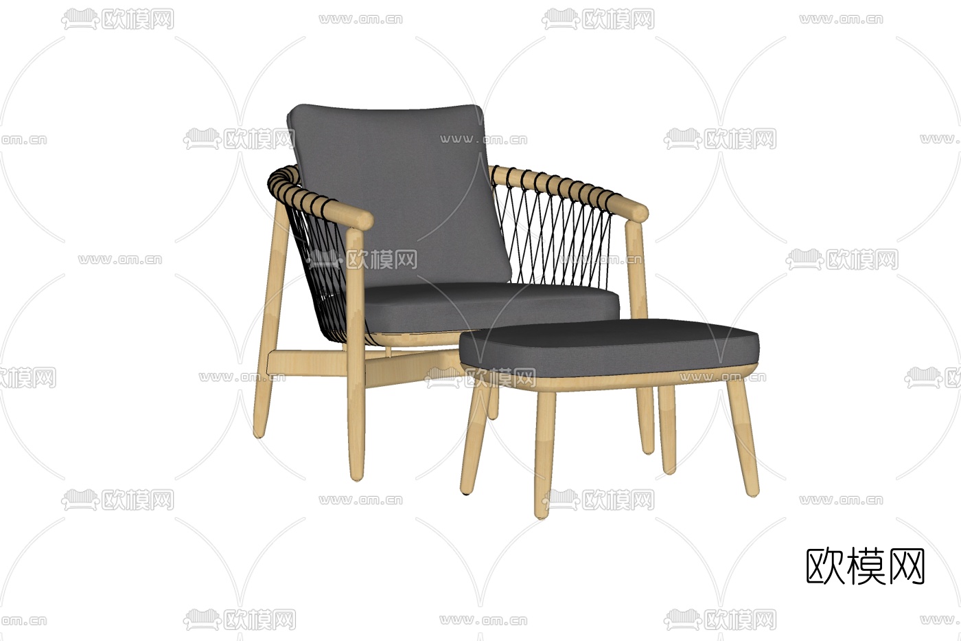 现代实木休闲椅免费su模型下载