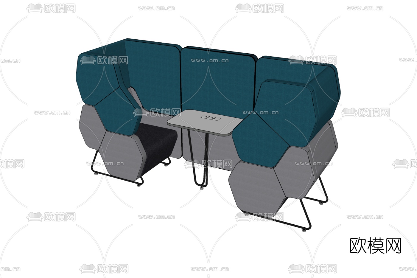 现代卡位休闲桌椅免费su模型下载