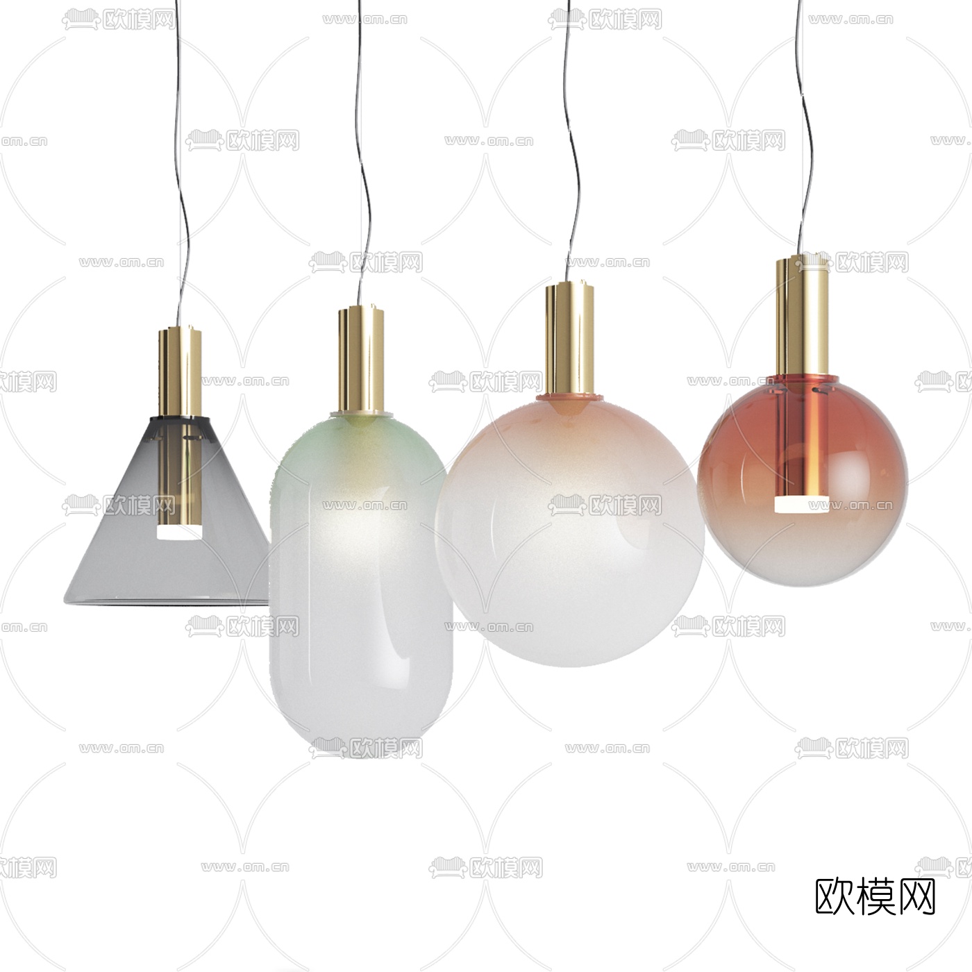现代彩色玻璃艺术吊灯3d模型