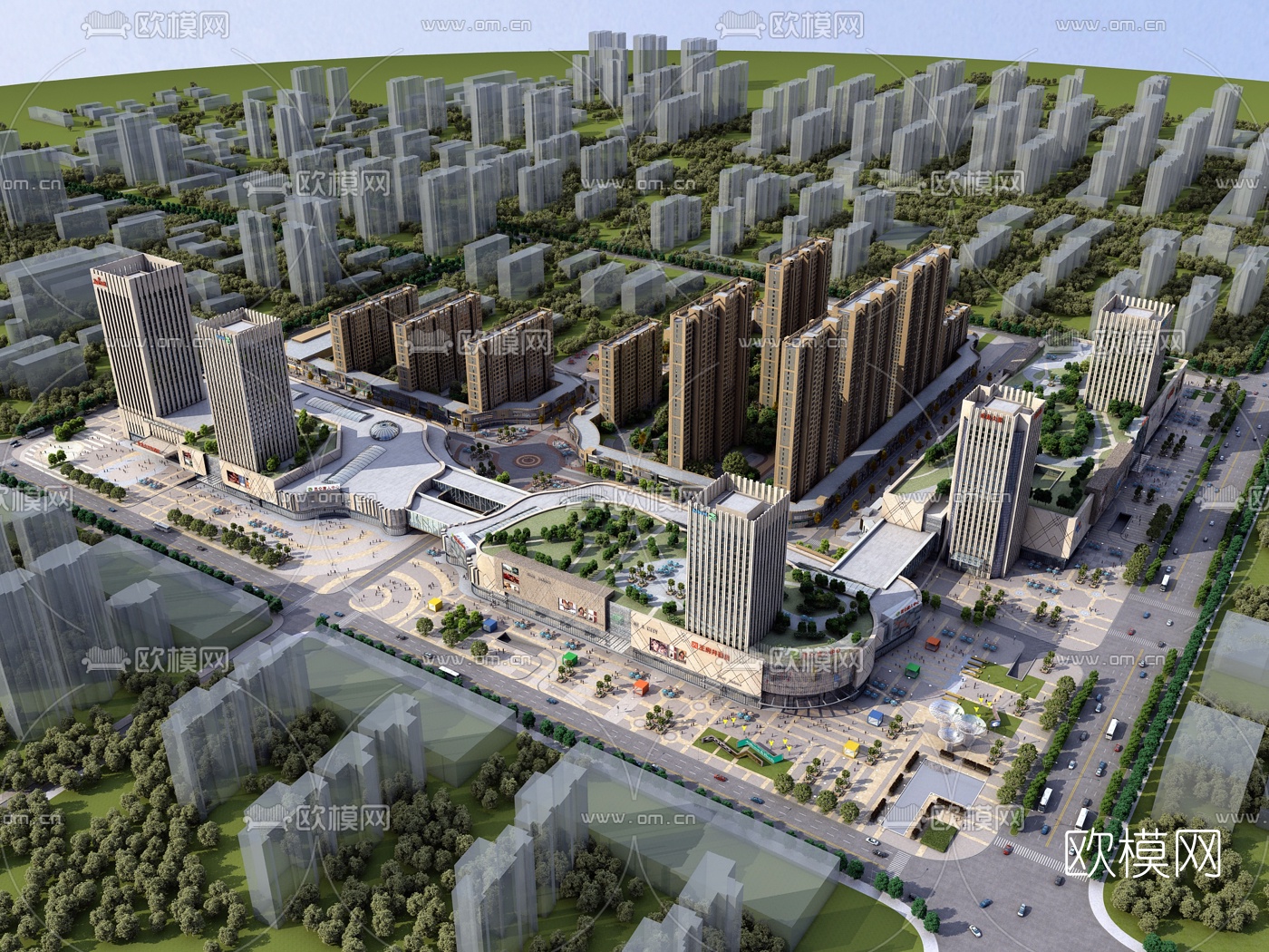 现代商业广场鸟瞰3d模型