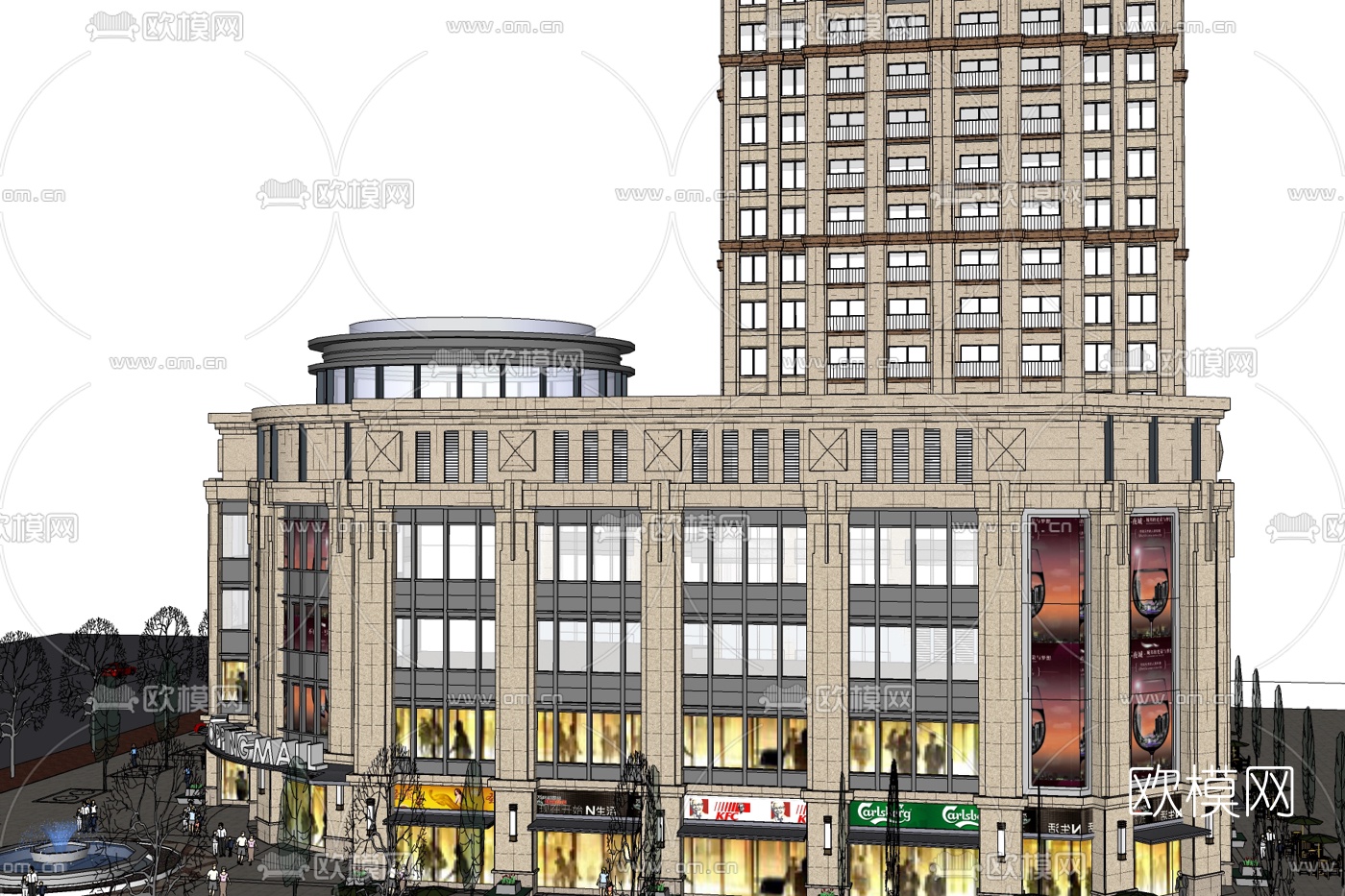 新古典商业综合体免费su模型下载