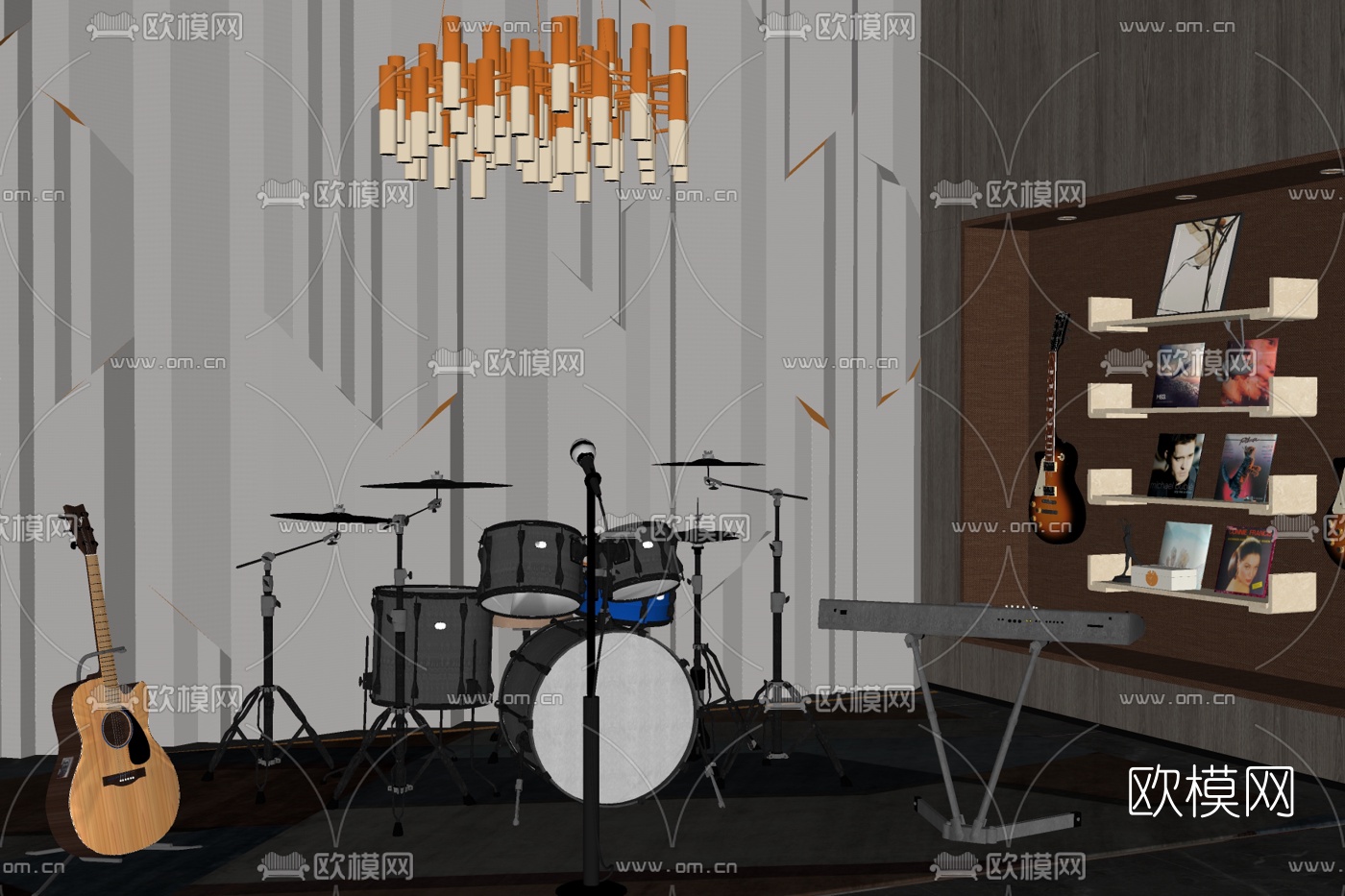 现代架子鼓吉他电子琴免费su模型下载