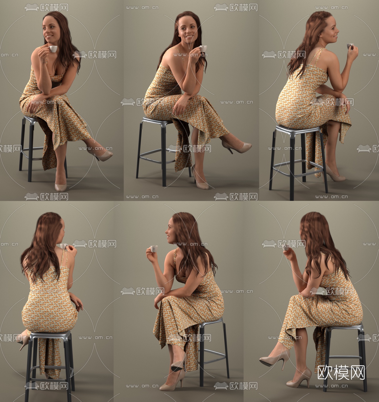 欧式坐姿黑人女性3d模型下载