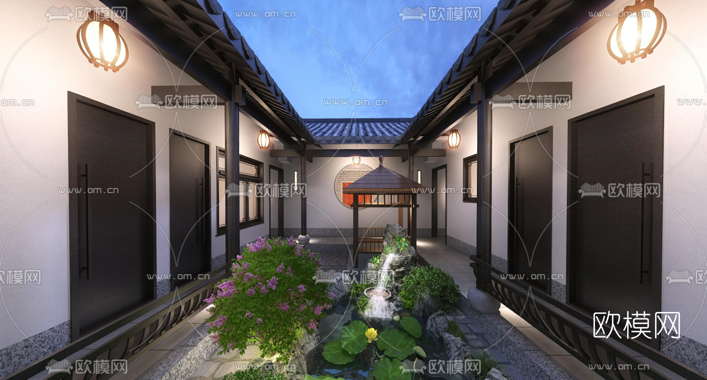 中式庭院景观vr全景3d模型