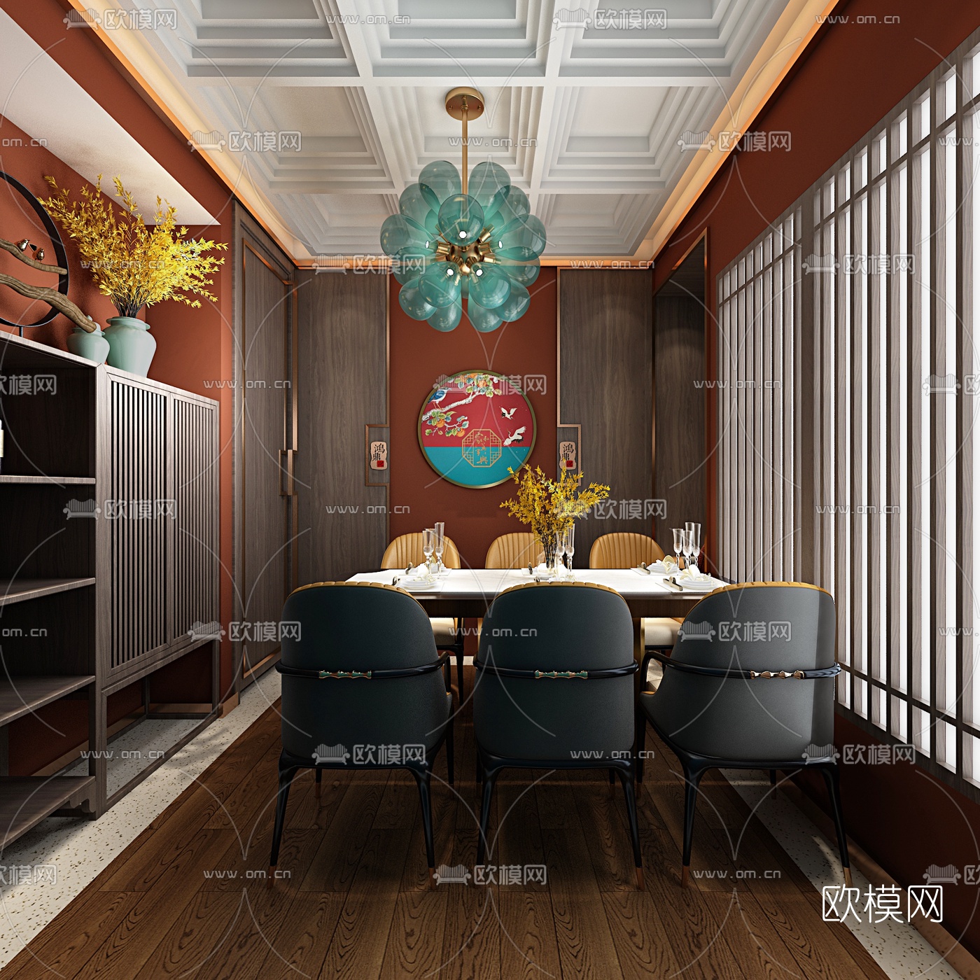 新中式餐厅包间3d模型