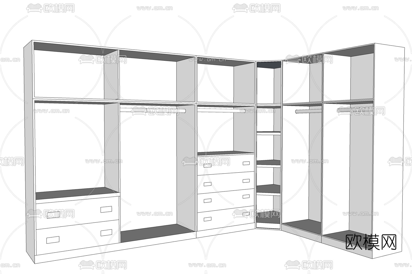 现代极简衣柜免费su模型下载