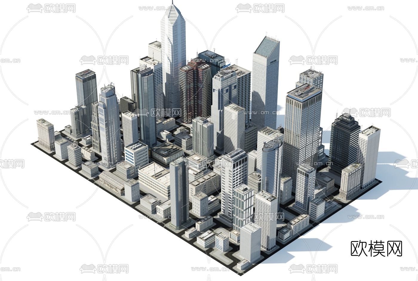 现代城市建筑群鸟瞰3d模型
