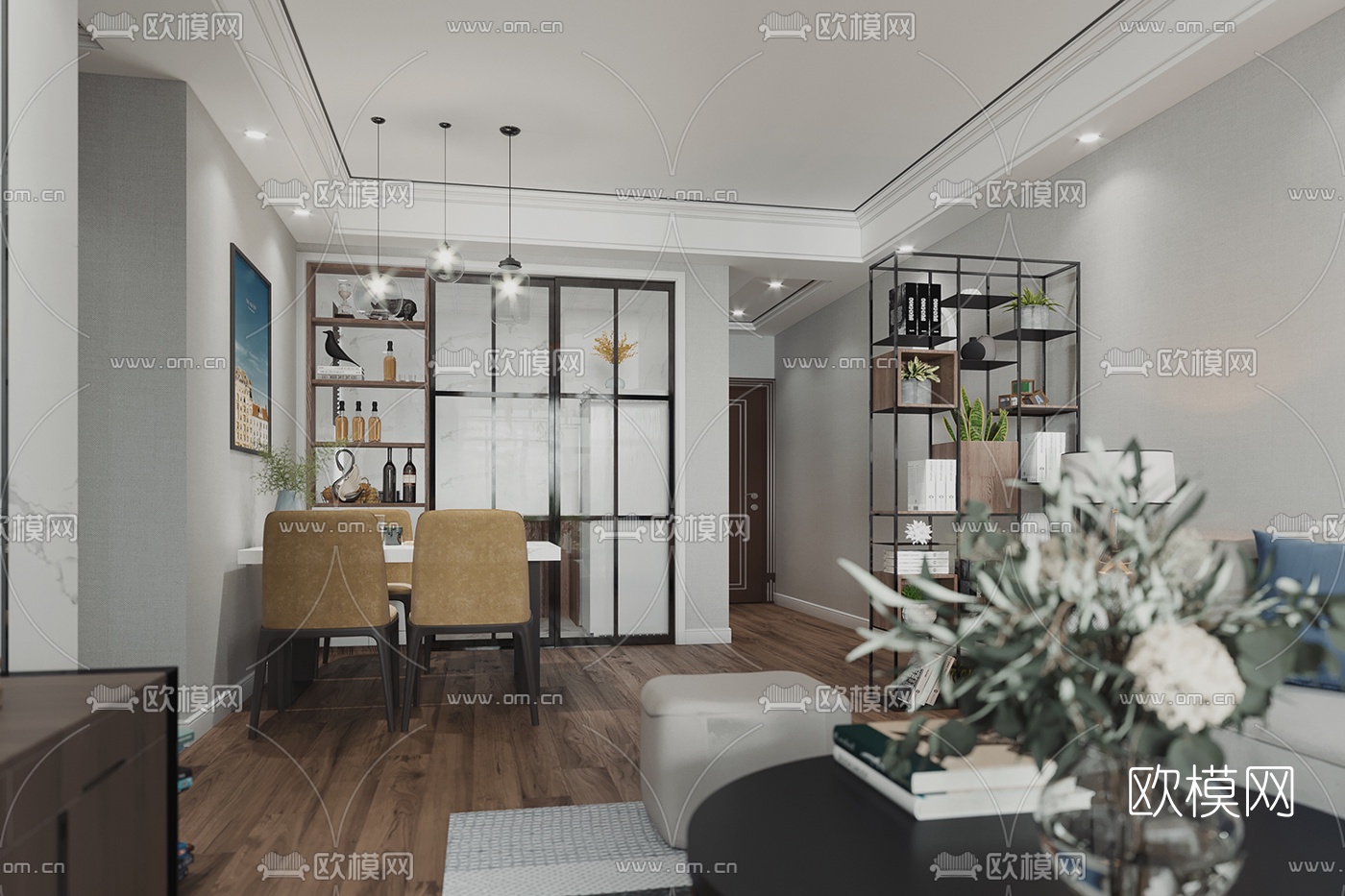 现代客厅餐厅3d模型